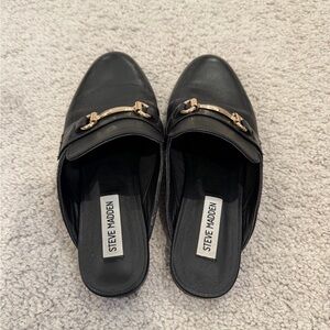 Steve Madden Black Mules with Gold Accents